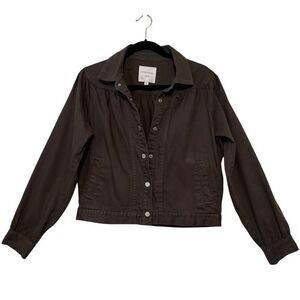 Habitual Mushroom Twill Trucker Style Full Sleeve Cropped Jacket Size M Indie